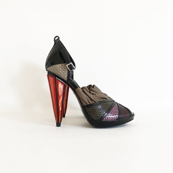 Rodarte Shoes - Rodarte embossed leather open toe heels black 7